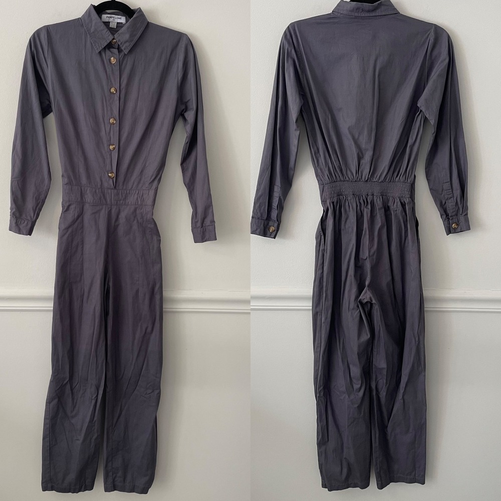 Pampelone Long Sleeve Button Up Jumpsuit Navy XS Minimalist Mechanic 100% Cotton